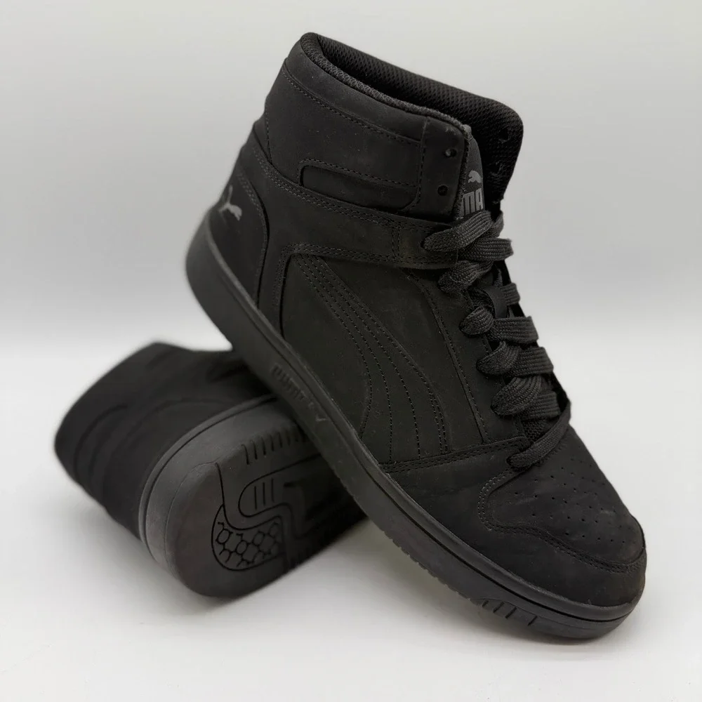 Puma Mens 8.5 Womens 10 Rebound V6 Buck Triple Black HighTop Sneakers 398907-01